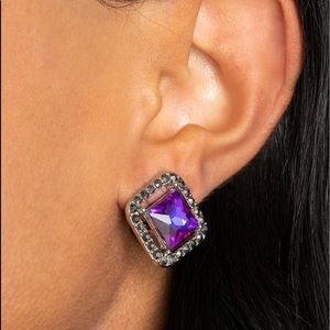 Clip On triangle Purple Earrings